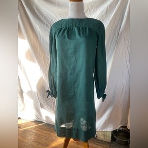 Vintage forest green shift dress long sleeve bows